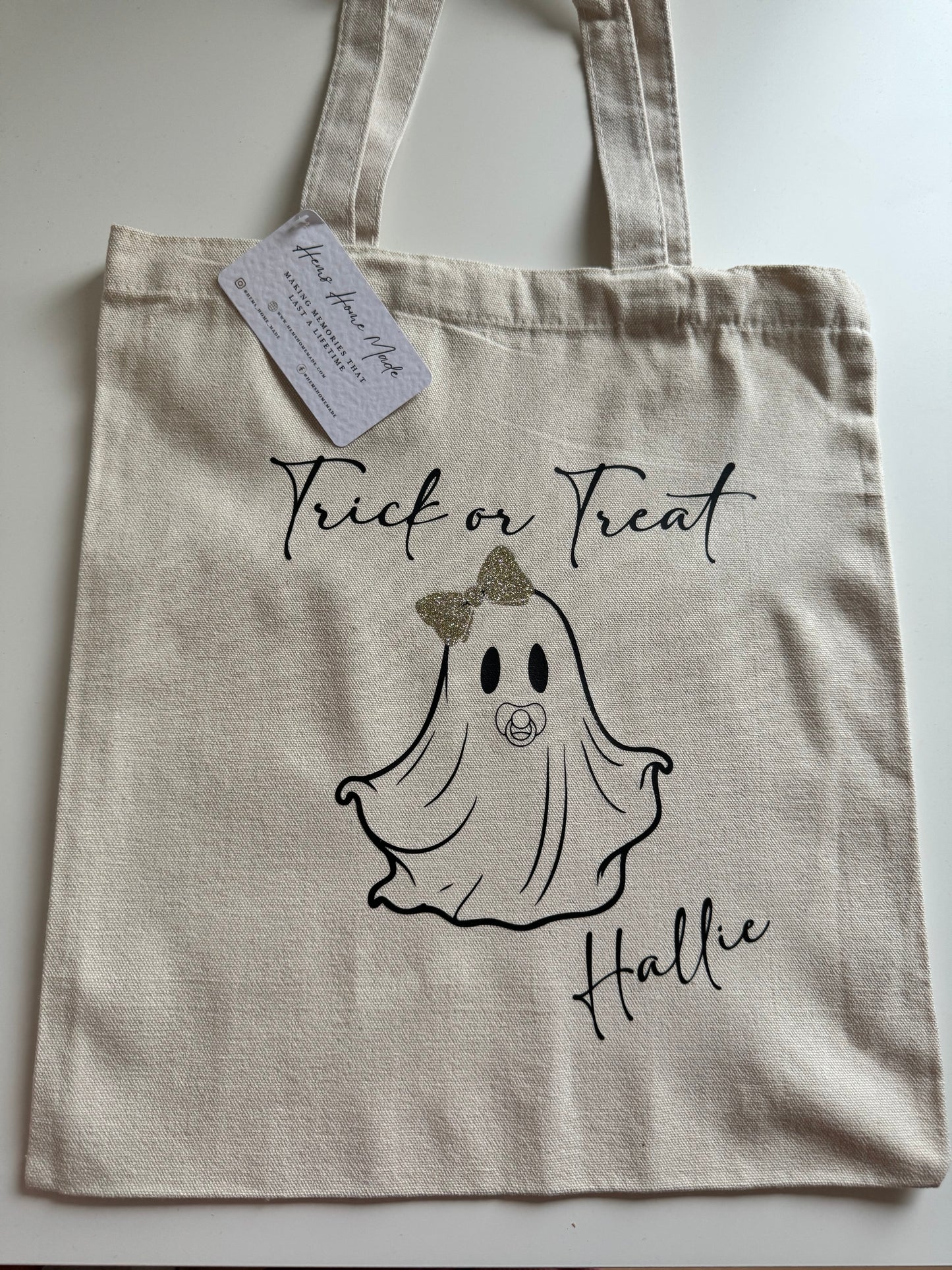 Baby ghost Halloween trick or treat tote bag