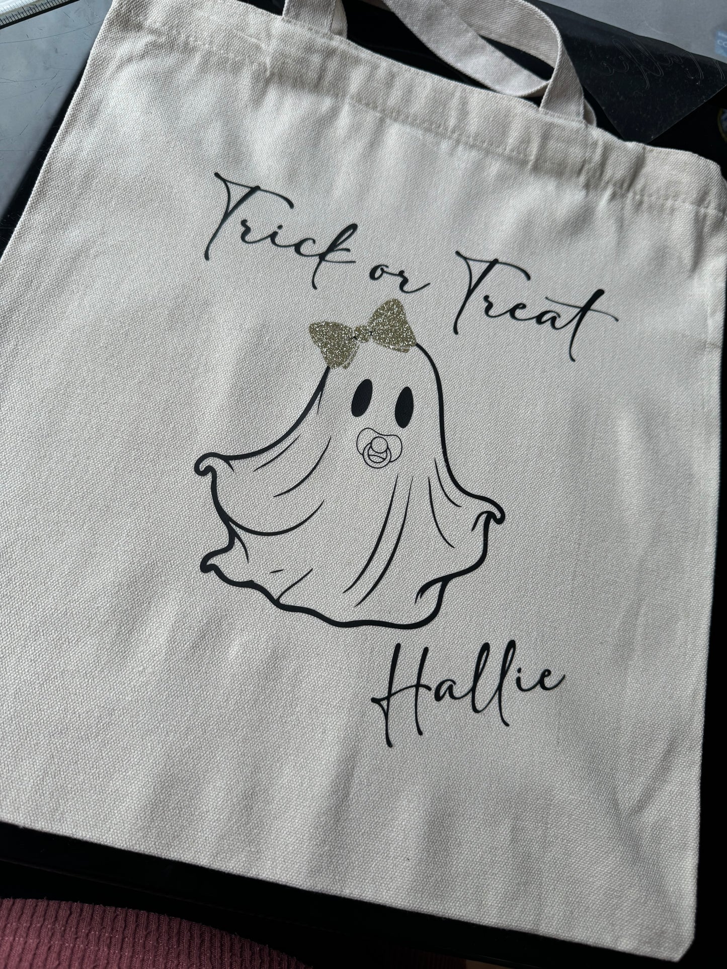 Baby ghost Halloween trick or treat tote bag