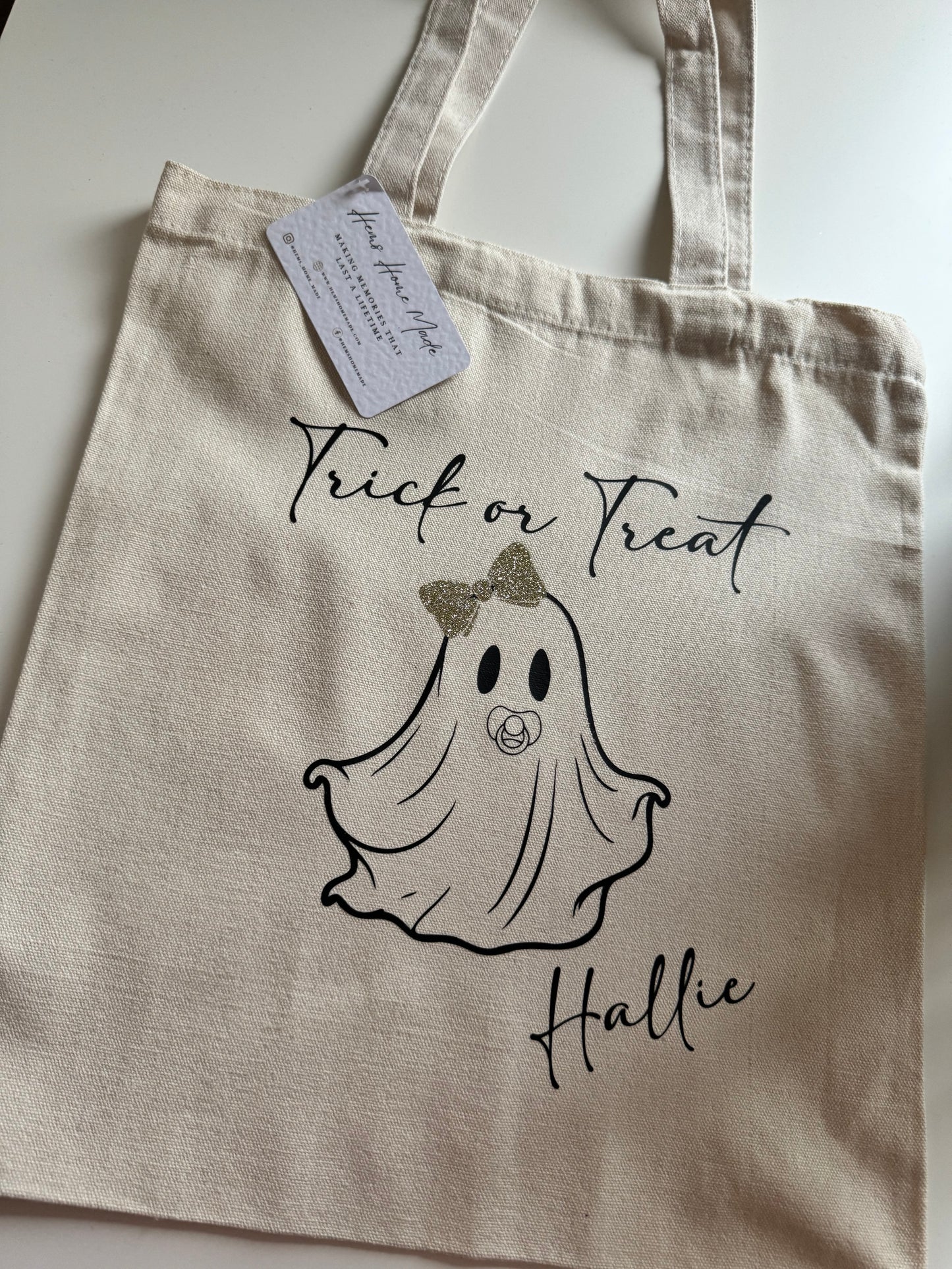 Baby ghost Halloween trick or treat tote bag