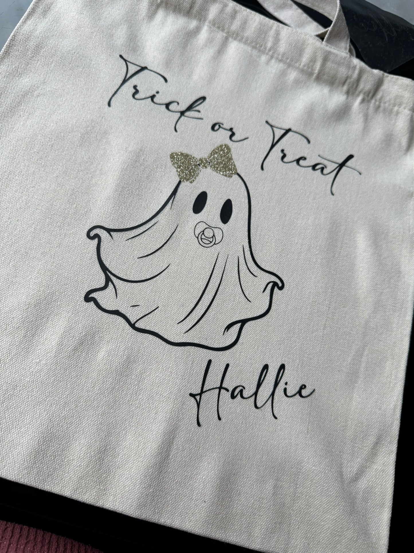 Baby ghost Halloween trick or treat tote bag